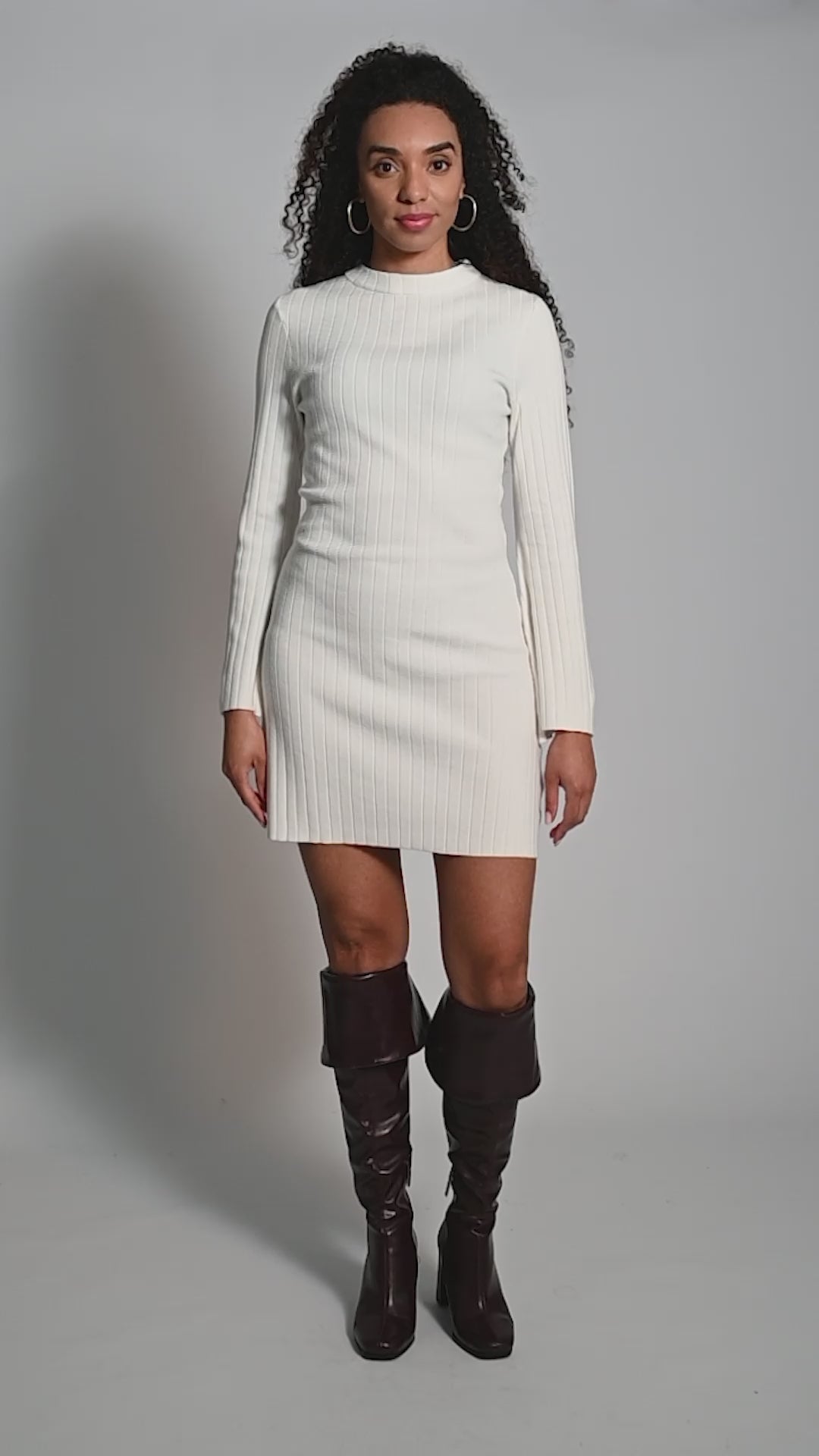 Knitted Trumpet Sleeve Dress - Ivory