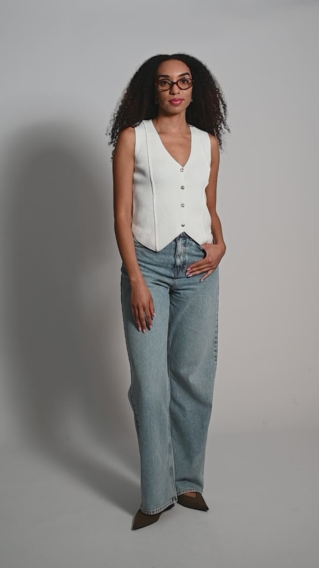 Knitted Gold Button Gilet - Off White