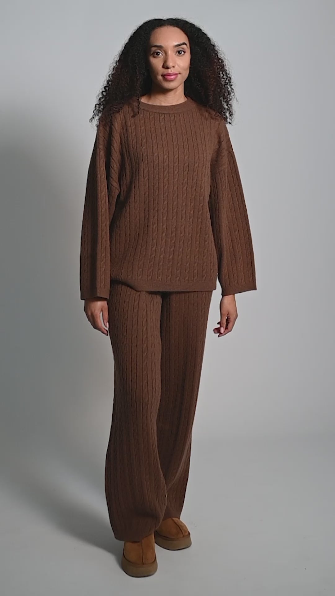Cable Knitted Set Top - Chocolate Brown