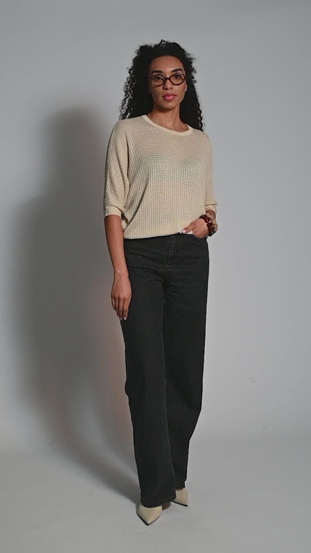 Shimmery Lurex Top - Beige