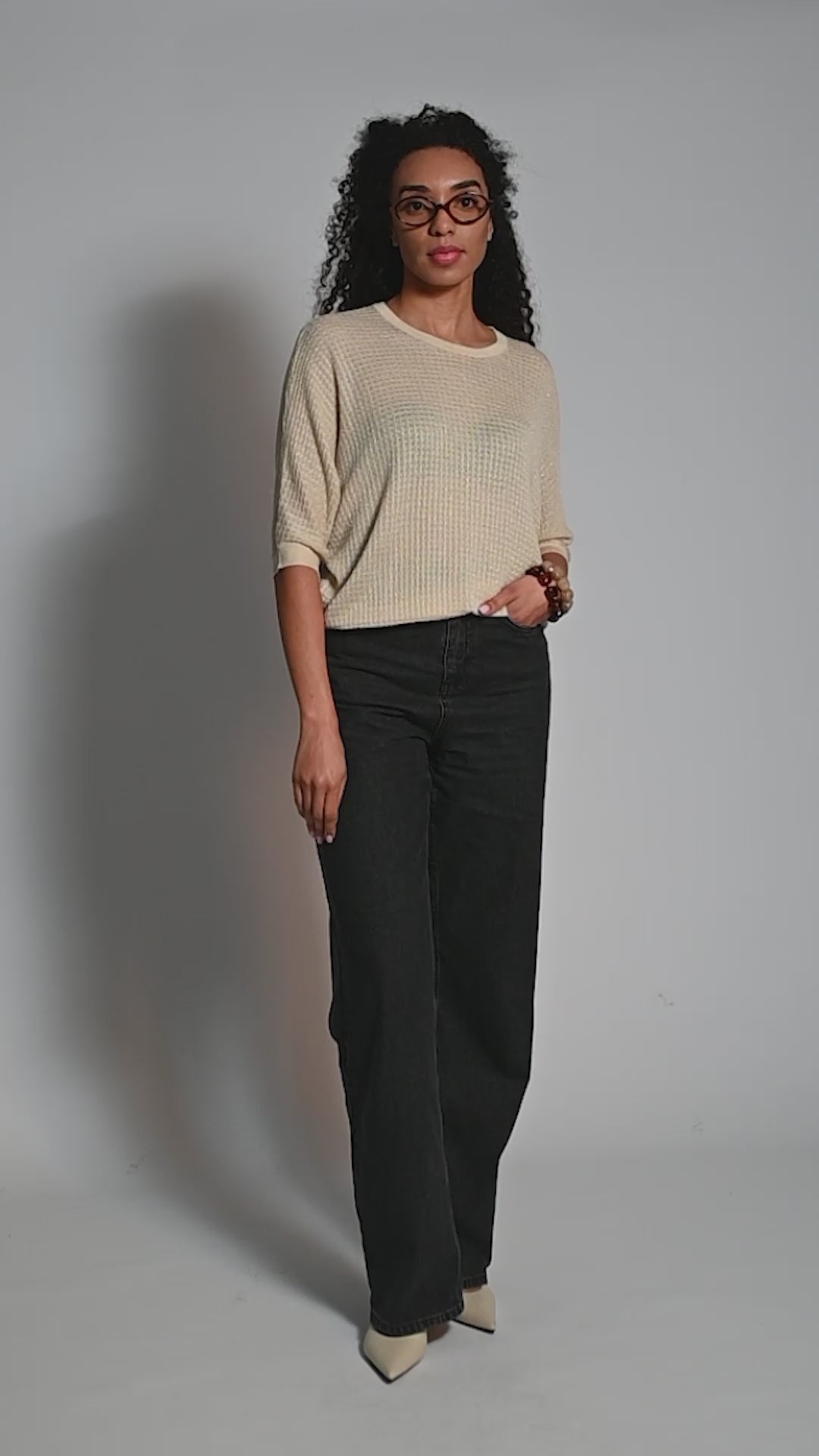 Shimmery Lurex Top - Beige